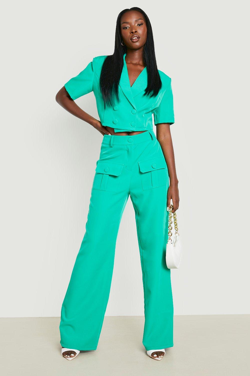 Boohoo green trousers hot sale